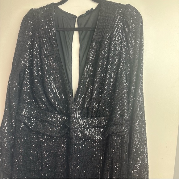 Miss Avenue Black Comet Sparkly Sequin Surplice Deep V-Neckline Jumpsuit NWT 2X - Picture 7 of 16